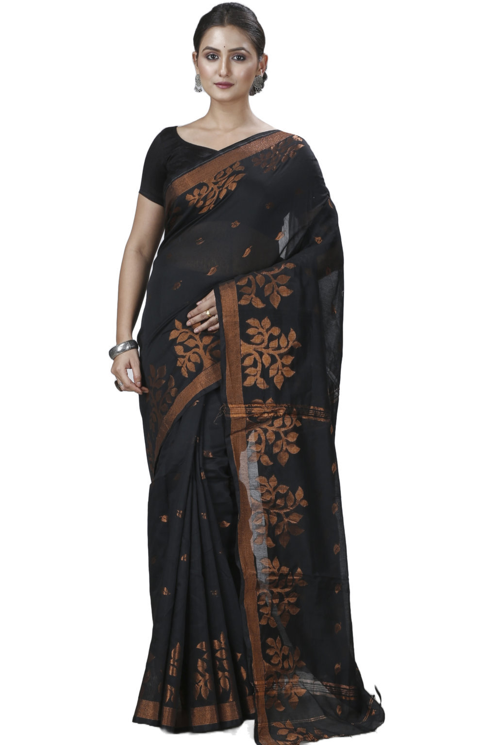 Black Blended Cotton Tina Hand Loom Saree (1212)